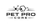 Pet Pro Core logo in black with a molecular design on a transparent background